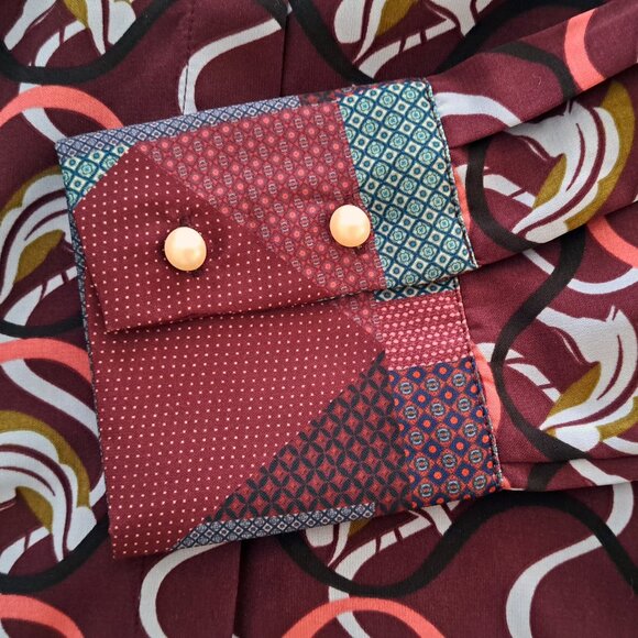 SIMONS Scarf Collar Printed Shirt, sz large - Picture 5 of 10